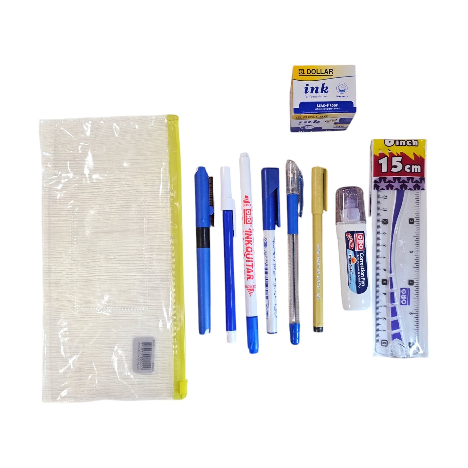 Complete exam-ready writing kit with all essential blue ink stationery - Exam-Day Essentials