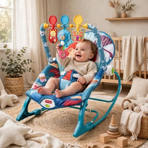 2-in-1 Infant-to-Toddler Baby Rocker – Lion Blue