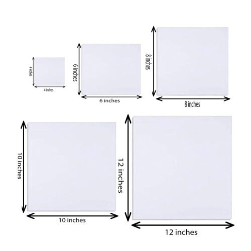 Pack of 5 Mix Square Canvas - Include: 4x4 , 6x6 , 8x8 , 10x10 , 12x12 - Painting & Art Projects