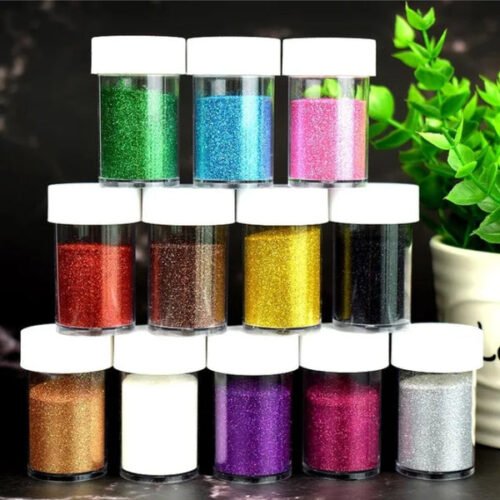Glitter Powder Bottle, Assorted Craft Glitter for DIY Nail Art and Decoration - Set Pack of 12 - Decorative Craft Projects