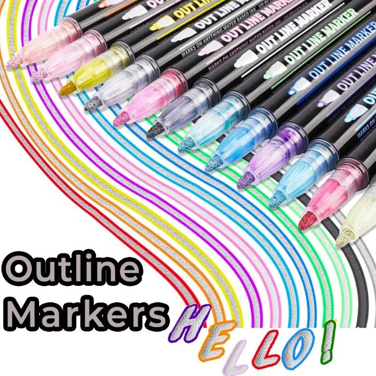 Double Line Outline Painter Glitter Markers 12/24 Colors - Cards & Decorative Crafts - Image 2