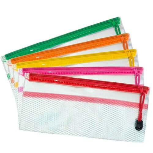 Transparent Exam Pencil Pouch Clear PVC & Mesh Zipper Pencil Pen Stationary Case For Students - Visible Stationery Storage