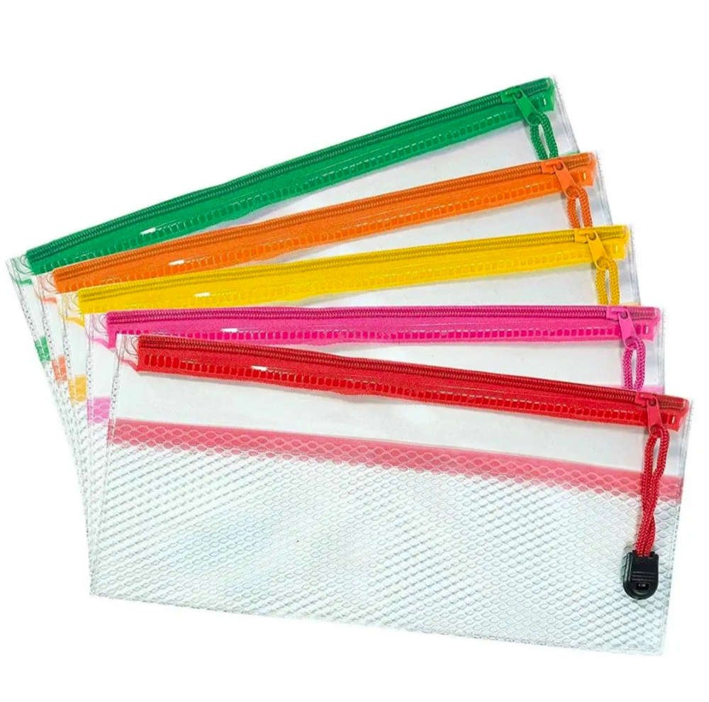 Transparent Exam Pencil Pouch Clear PVC & Mesh Zipper Pencil Pen Stationary Case For Students - Visible Stationery Storage