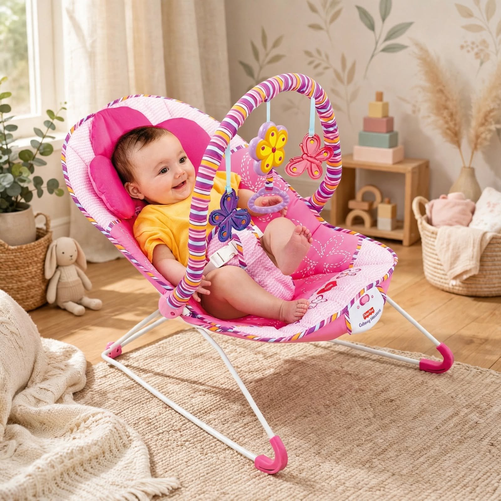 Baby Bouncer Rocker with Vibration – Pink