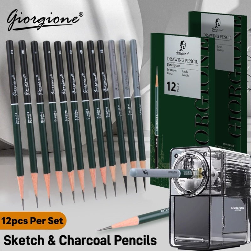 Giorgione Professional Drawing Pencil Set - 12 pcs including 3 pc mix Charcoal - Drawing & Tonal Studies - Image 2