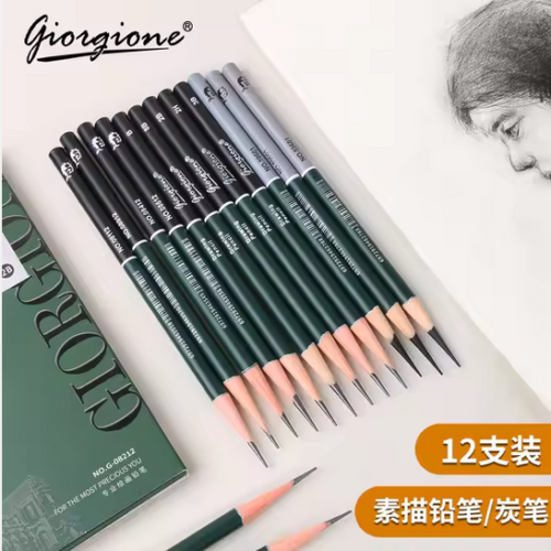 Giorgione Professional Drawing Pencil Set - 12 pcs including 3 pc mix Charcoal - Drawing & Tonal Studies