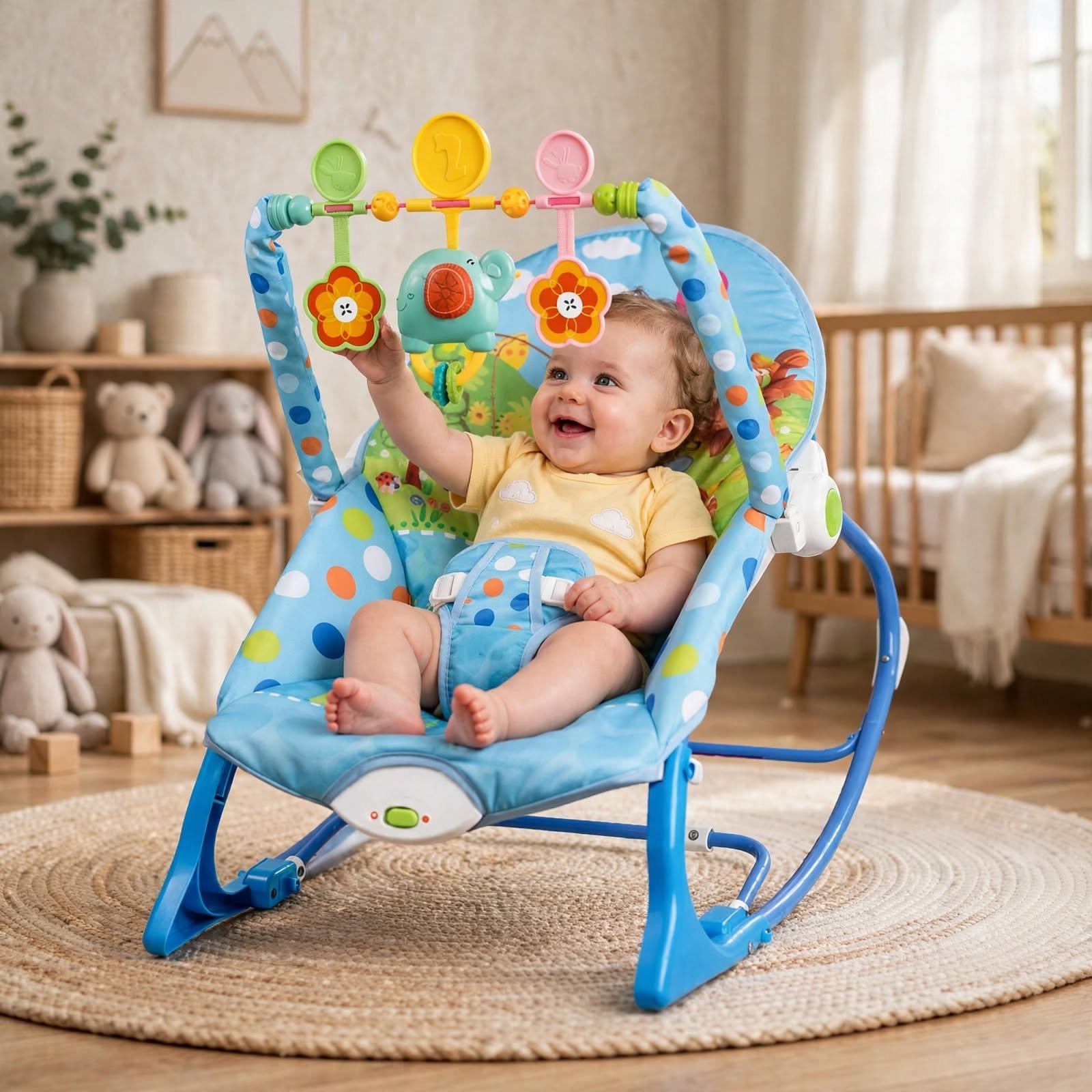 2-in-1 Infant-to-Toddler Baby Rocker – Elephant Blue