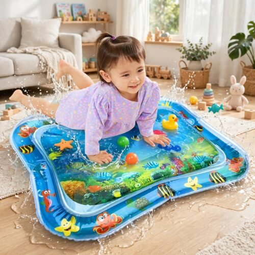 Inflatable Baby Tummy Time Water Mat with 6 Floating Toys