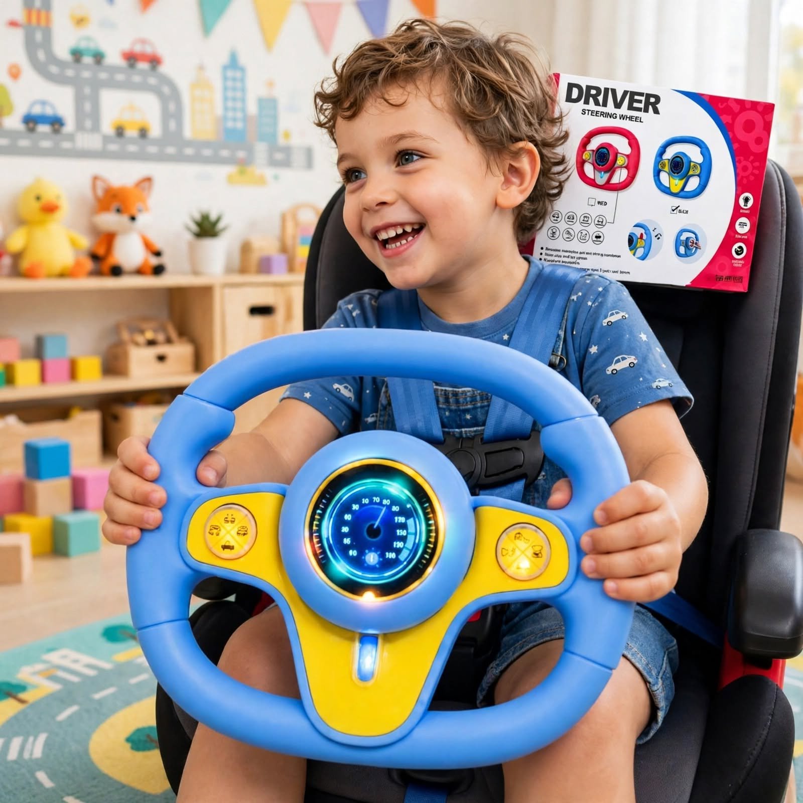 Kids Musical Steering Wheel Toy - Assorted Red or Blue