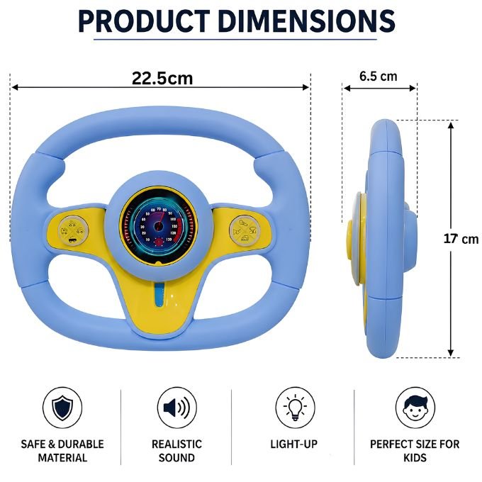 Kids Musical Steering Wheel Toy - Assorted Red or Blue - Image 3