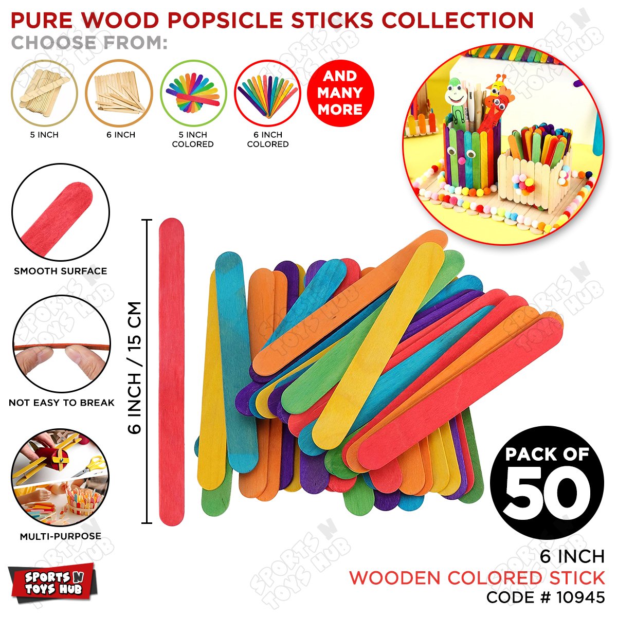 Large Ice Cream Stick (wooden) for Art Work-Multicolored - Model Making & Paper Crafts - Image 2
