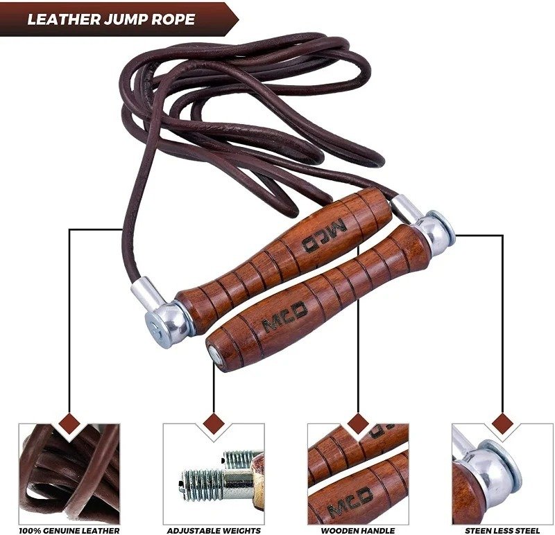 MCD Leather Skipping Rope with Wooden Handles - Image 4