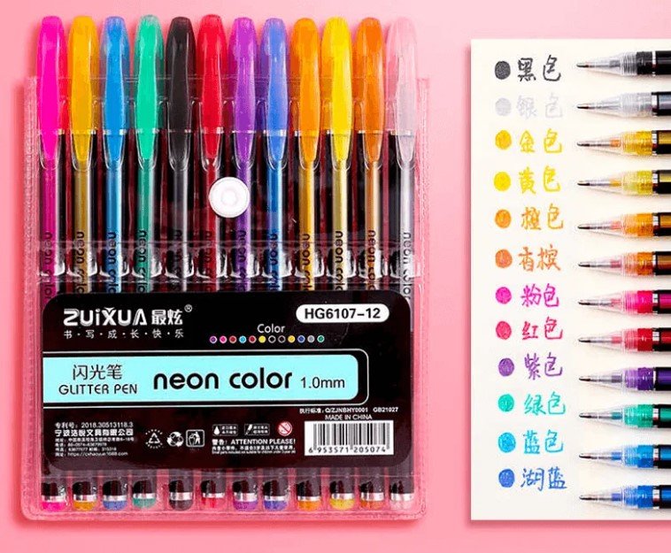 Neon Color Glitter Gel Pen Pack of 12 - Cards & Decorative Crafts
