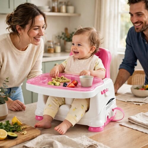 Portable 2-in-1 Baby Booster Feeding Seat – Pink