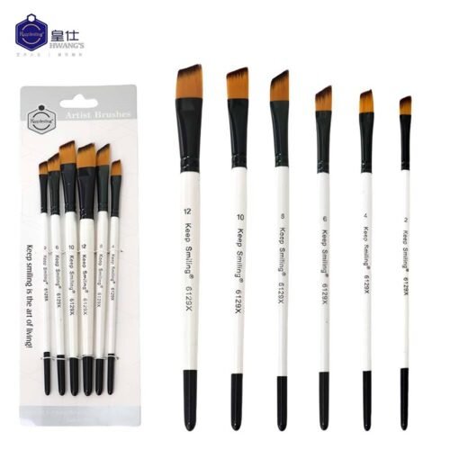 Keep Smiling 6pcs Pearl White Handle Artist Brush Set | Nylon Hair Brushes for Watercolor & Art Painting – Angle - Painting & Washes