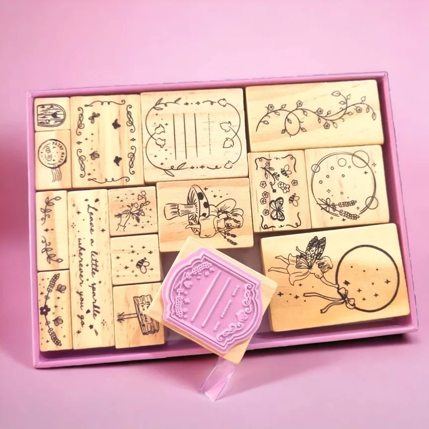 16 Pcs ‘Enchanted Garden’ Bullet Journal Stamp Set with High-quality Drawer Box - Cards & Journal Decoration - Image 3
