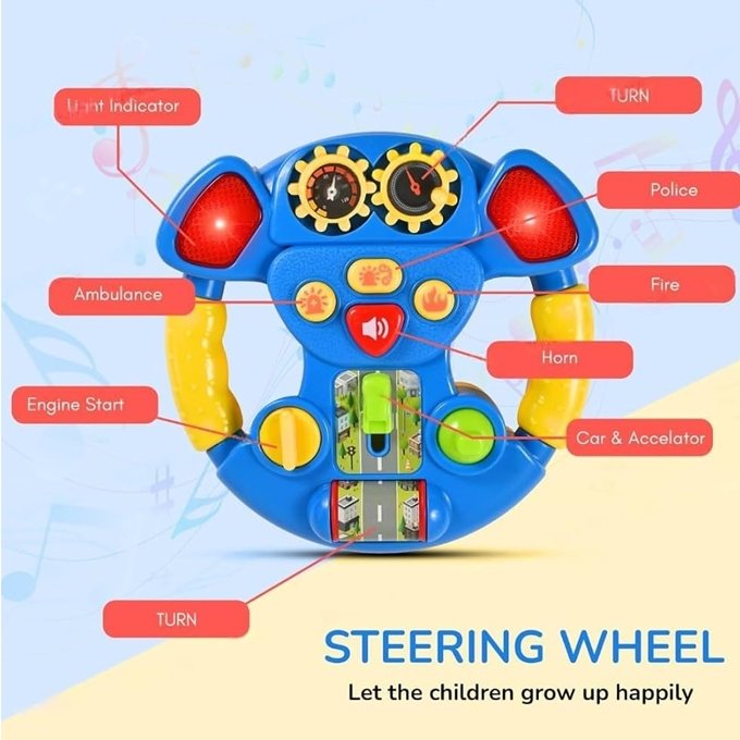 Mini Interactive Steering Wheel Toy with Lights & Sounds - Image 2