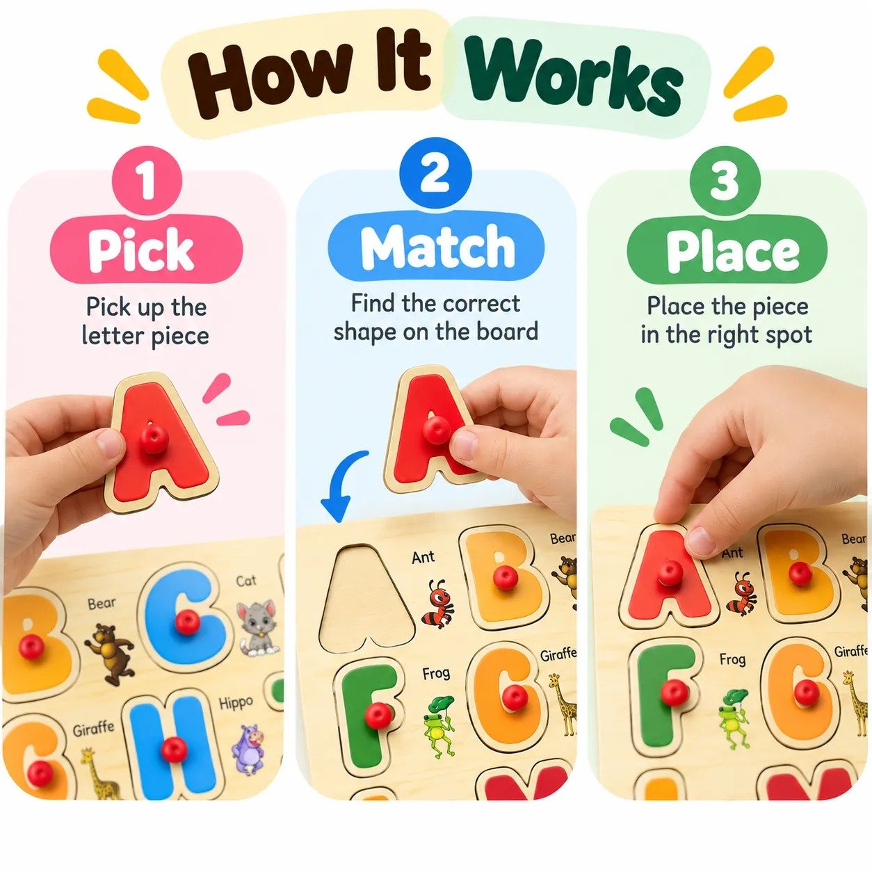 Wooden Urdu Alphabet Peg Puzzle Board - Image 2