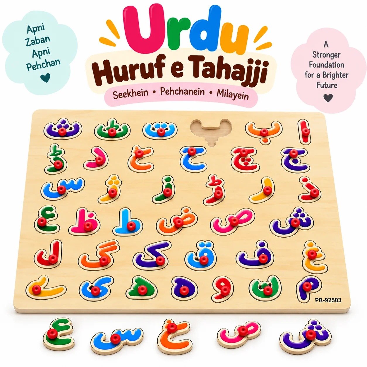Wooden Urdu Alphabet Peg Puzzle Board