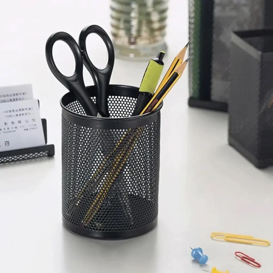 Metal Mesh Pen Holder - Metal Mesh Pen Jar - Metal Mesh Stationery Organizer — Desktop Pencil Storage